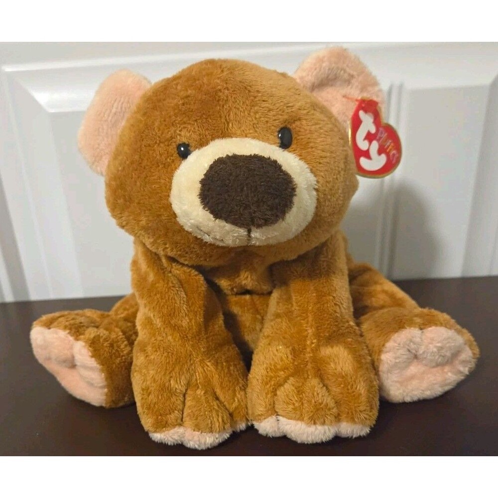 Ty Pluffies Slumbers Bear Plush Beanbag Stuffed Animal Brown Vintage 2002